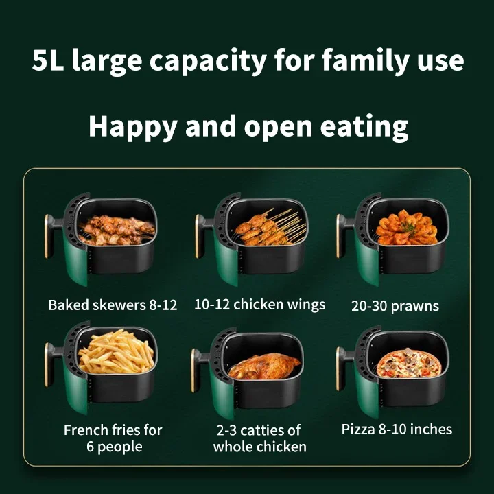 Air Fryer Automatic Household 5L Multifunctional LED Touchscreen Air Fryer French Fries Machine Airfryer
