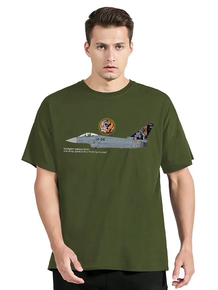 Tiger Meet Spanish Air Force Eurofighter Typhoon EF2000 Fighter Cotton Tops Tees Fitness T-shirt Oversized Tshirt Men's Clothing