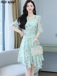 Women Floral Chiffon Butterfly Sleeve Chic Sexy Midi Dress Summer Casual Boho Beach Dress 2024 Elegant Bodycon Party Prom Dress