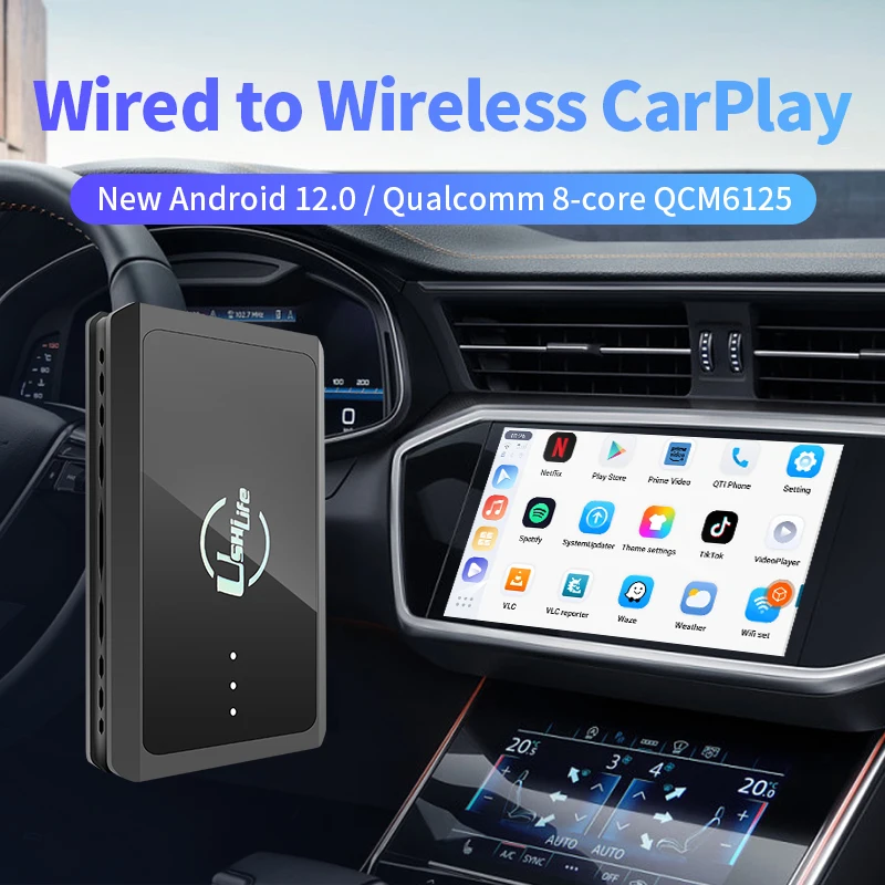 Ushilife Android 12 Tv Box Ai Box 4G LTE 6125 8+128G Wireless Carplay Wireless Android Auto Built-in Youtube Netfilx Play Store