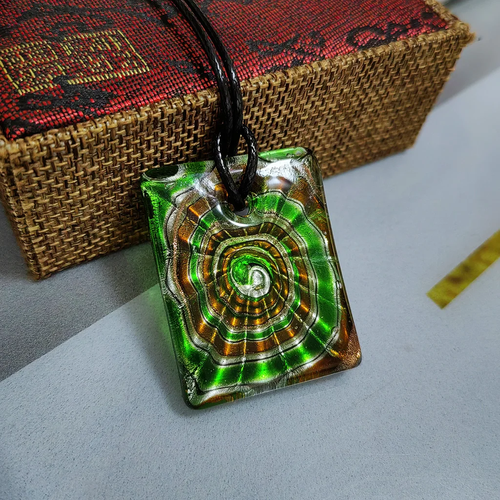1PCS Mysterious Glass Muran Floral Swirl Lampwork Square Pendant Necklace For Women Artistic Sense Cheap Items With Jewelry