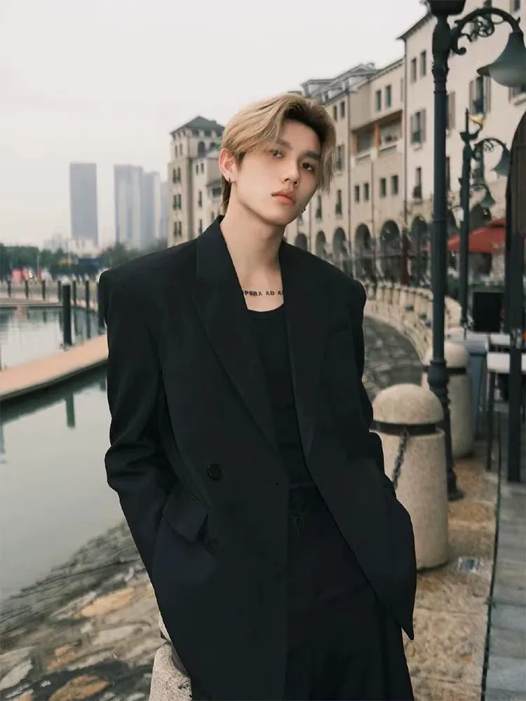 

Street Sle Bla Tailored oulder Men's Suiting Jaet Spring Autumn High End Briti Casual Suiting Ensemble Long Sve