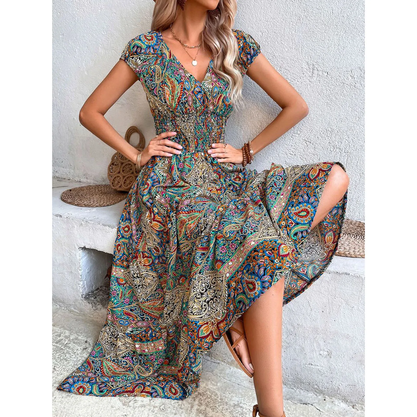 Women's Loose Bohemian Dress Lady Summer Beach Maxi Dress Gift for Mother Woman Lover