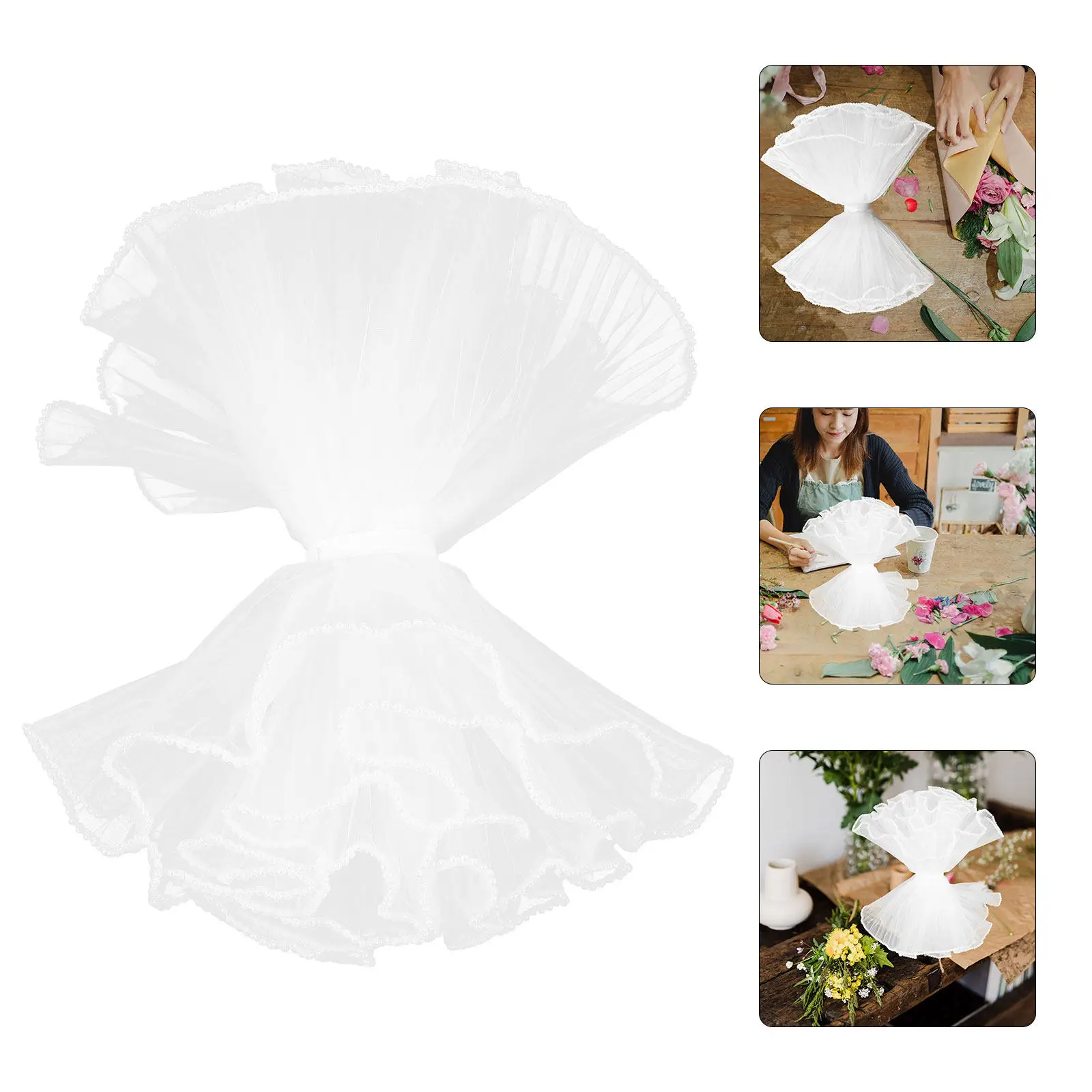 

Pearl Wave Gauze Double-Sided Crinkled Flower Wrap White Floral Bouquet Accessories Exquisite Mesh Tulle Fabric Decoration