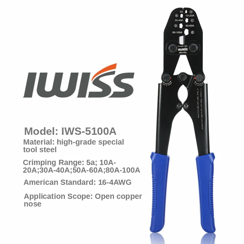 IWISS IWS-5100A عروات البطارية وموصلات الأسطوانة المفتوحة أدوات العقص تعمل مع سلك AWG 16-4