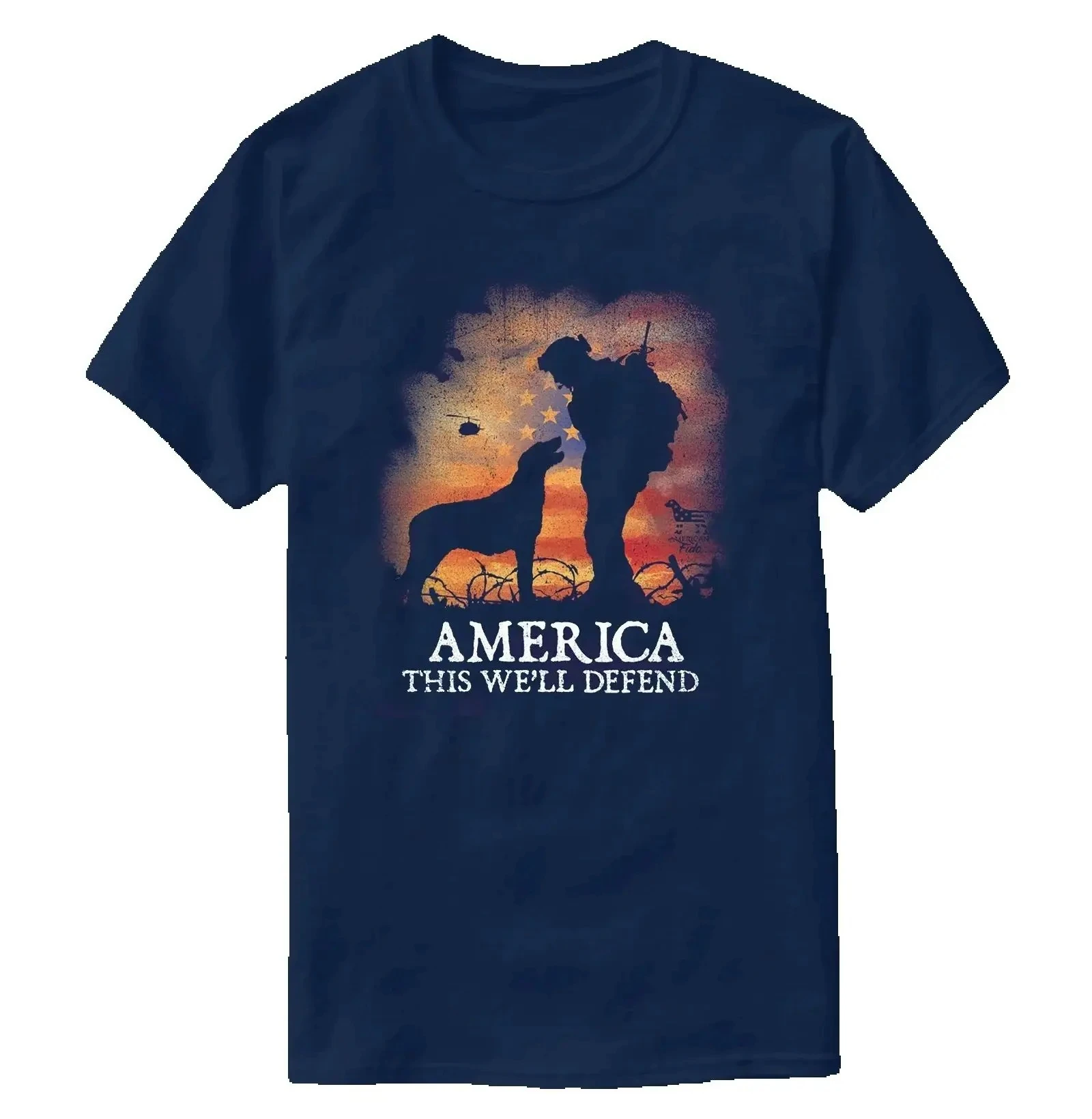 America This We'll Defend - Vintage American Soldier and Dog T-Shirt 100% Cotton O-Neck Summer Short Sleeve Casual Mens T-shirt
