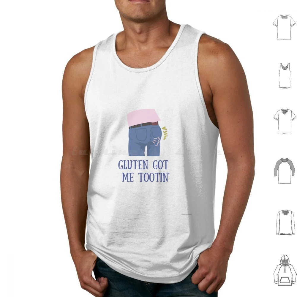 Gluten Got Me Tootin' Tank Tops, camisetas sin mangas con estampado de algodón Goodmoodfood Gluten Got Me Tootin, enfermedad celíaca, concienciación sobre la celitis