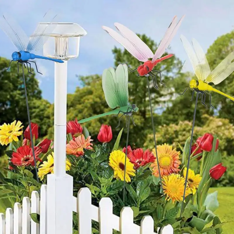 Estaca de jardín con Clip de libélula falsa, soporte de poste de libélula simulada, repelente de moscas, decoración para exteriores, 12 piezas