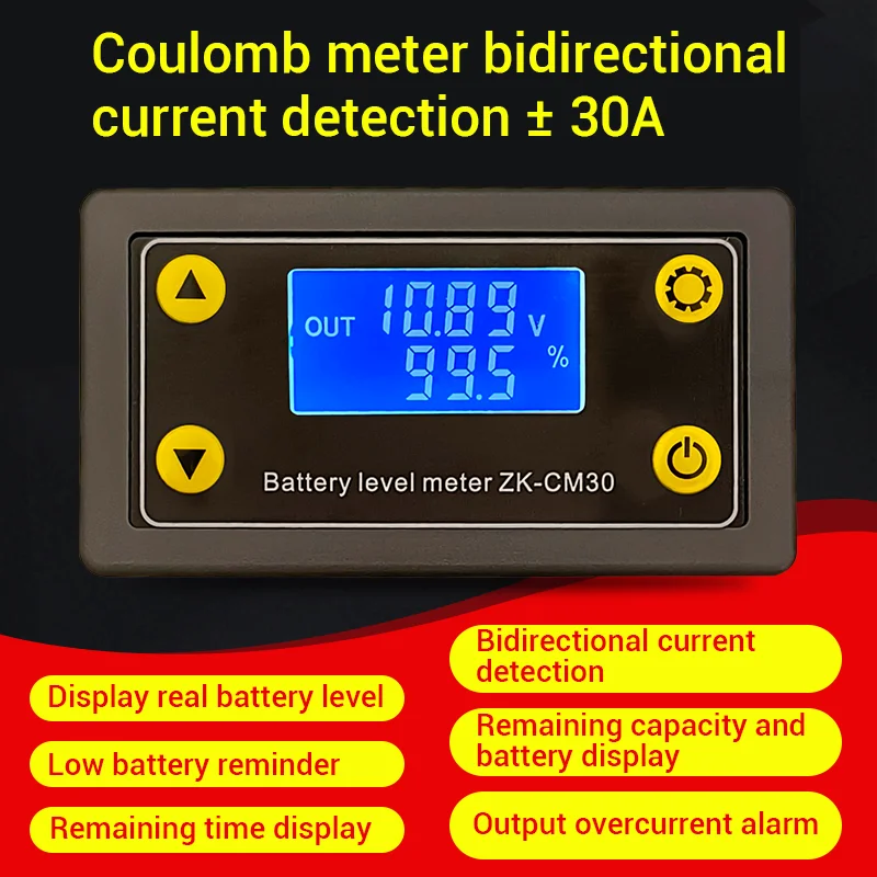 ZK-CM30 monitorowanie baterii kulomb Tester DC 6-60V 30A próbnik napięcia wskaźnik naładowania baterii miernik mocy dla arduino