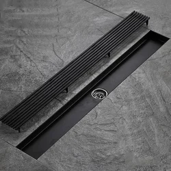 20-80cm Long Linear Drainage Matte Black Floor Drain 304 Stainless Steel Stripe Rectangle Bathroom Shower Side Floor Drains