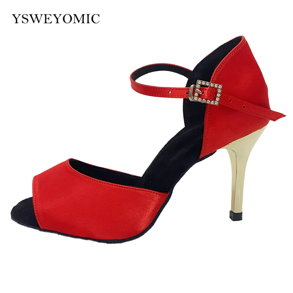 YSWEYOMIC Red Salsa Dance Shoes For Women 2023 Indoor Outdoor Sole Soft Red Satin Latin Ballroom Latin Dance For Girls