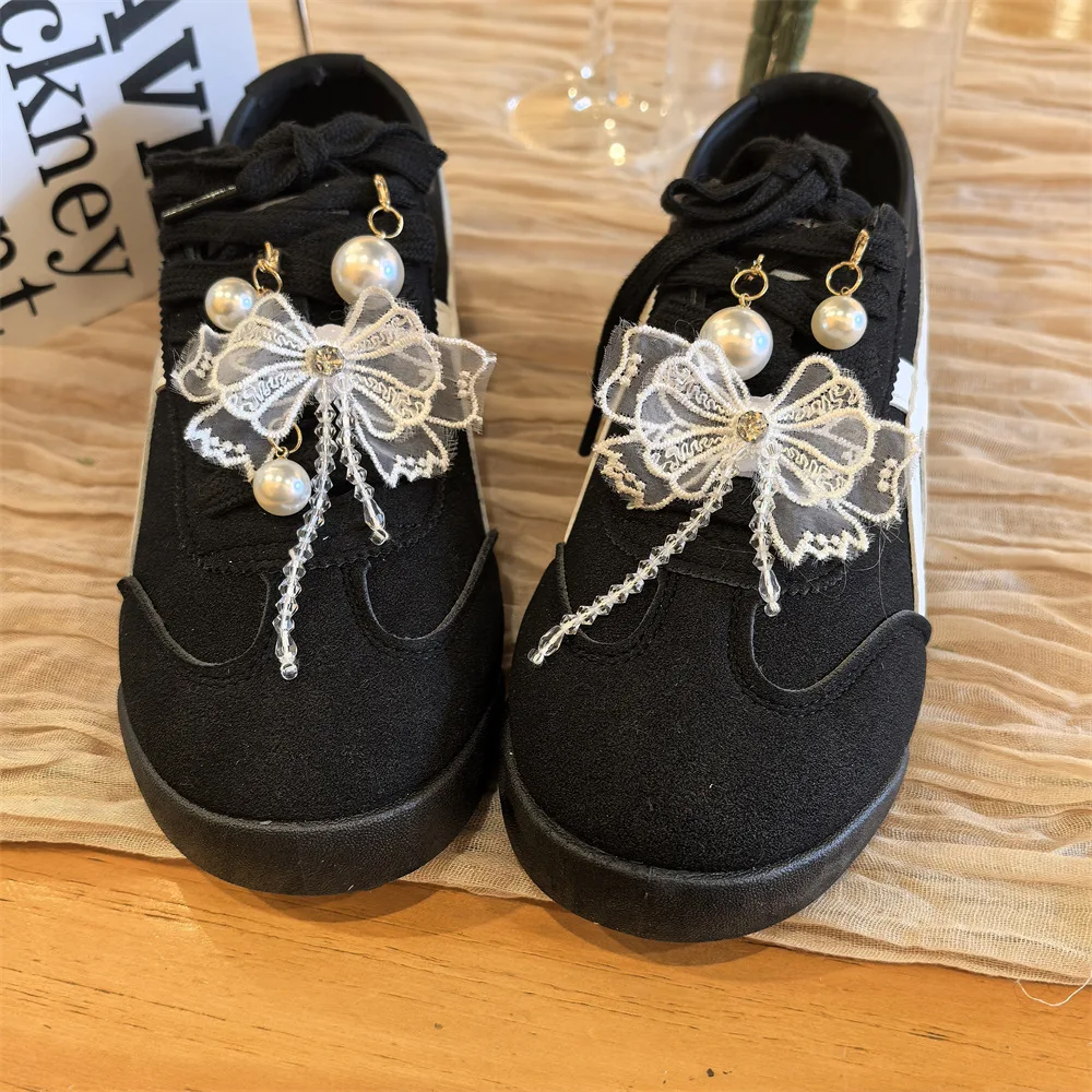 

Pearl chain bow Shoe laces Charms for Sneakers Decorations Star flower Shoe Charm Buckle DIY Shoes Accessories 1Pc/2Pcs