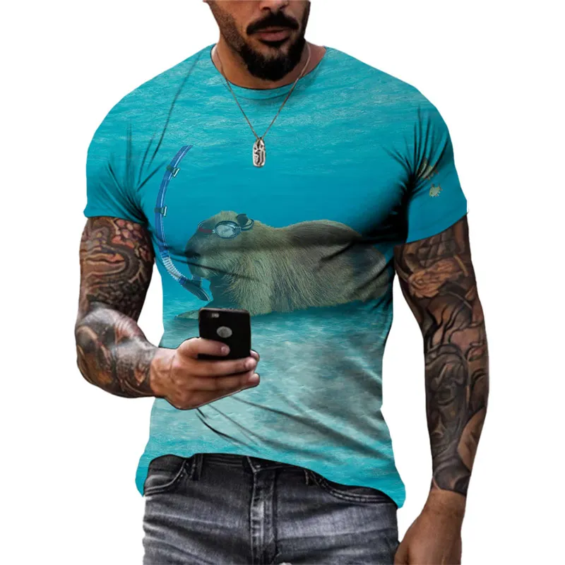 Summer Trend Funny capybara graphic t shirts Men Hip Hop Casual Fashion Streetwear 3D Print Personality O-neck Short Sleeve Tops