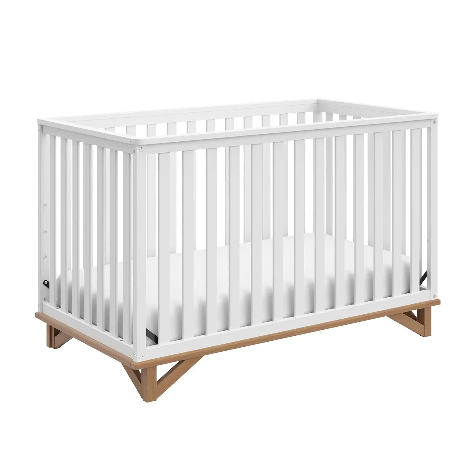 Santa Monica 5-in-1 Convertible Crib (White with Vintage Driftwood) – GREENGUARD Gold Certified, Modern Design,