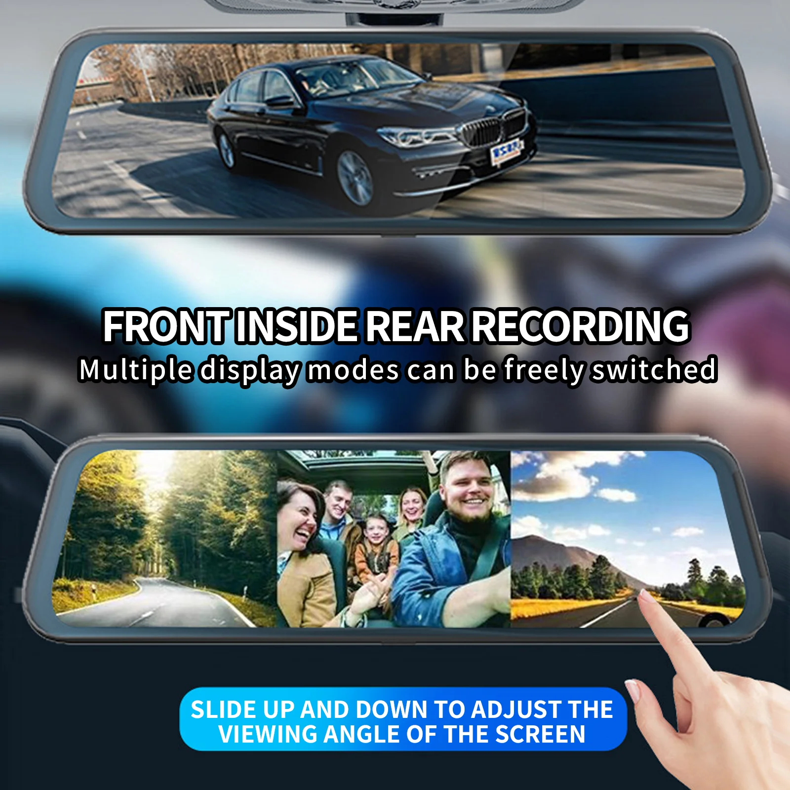 3Channel WiFi Dash Cam Car Mirror Dvr HD 2K Touch Screen Dash Board Camera Front Inside Rear 170 Degree Wide Angle Reverse Image