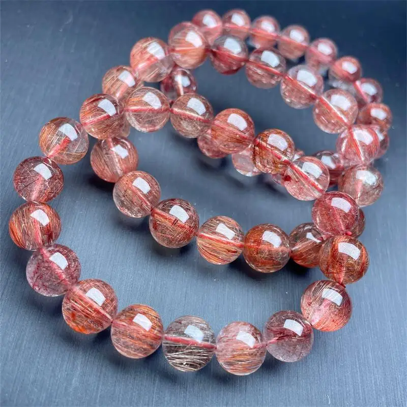 Natural Red Rutilated Quartz Bracelet Jewelry For Woman Man Healing Wealth Beads Crystal Holiday Gift 1pcs