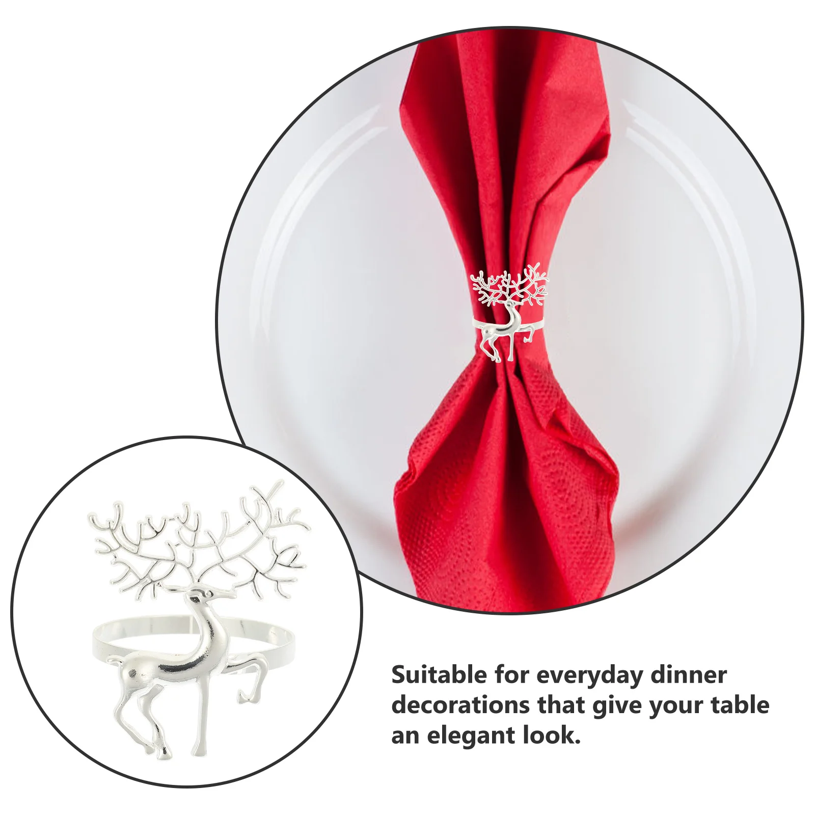 

6 Pcs Elk Napkin Rings Christmas Dinner Table Decor Party Ornaments Holder Alloy Clasp Decorations Buckles Dining
