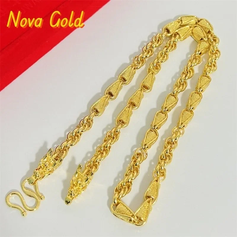 

NovaGlod Luxury men's 24K real gold twine ring buckle faucet Men's Women's au9999 gold necklace Fashion accessory chain