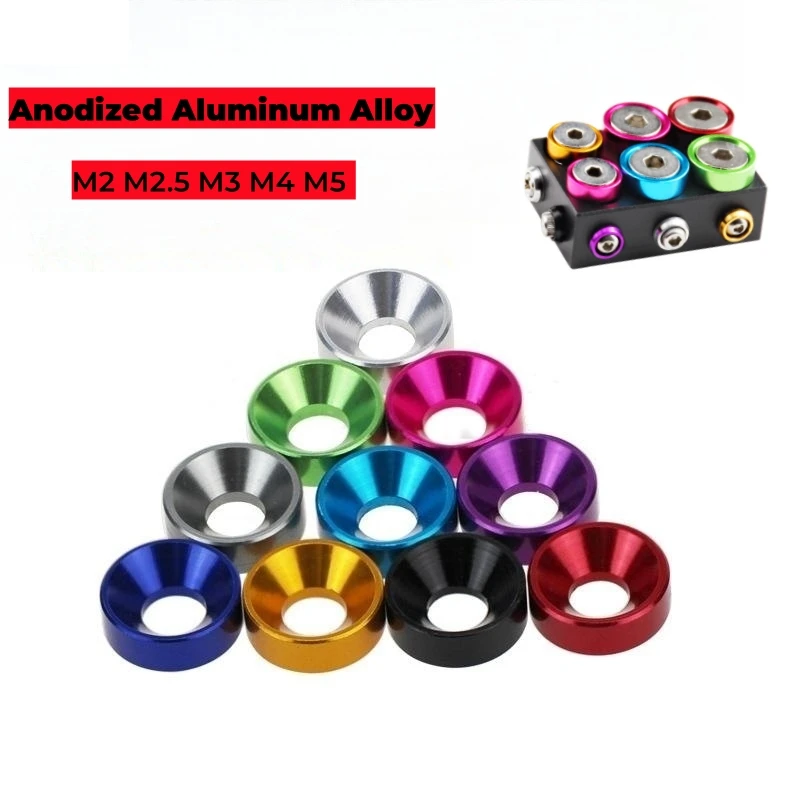 M2 M2.5 M3 M4 M5 Anodized Aluminum Alloy Washer Colorful Countersunk Head Concave Hole Gasket RC Remote Control Model Car Parts