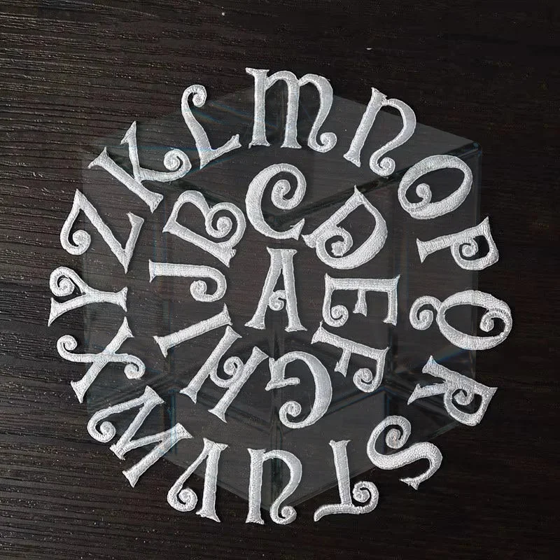 Embroidered Alphabet Patches White Vintage Curly Pattern Strong Adhesive for DIY Holiday Gift Wrapping Custom Ornament