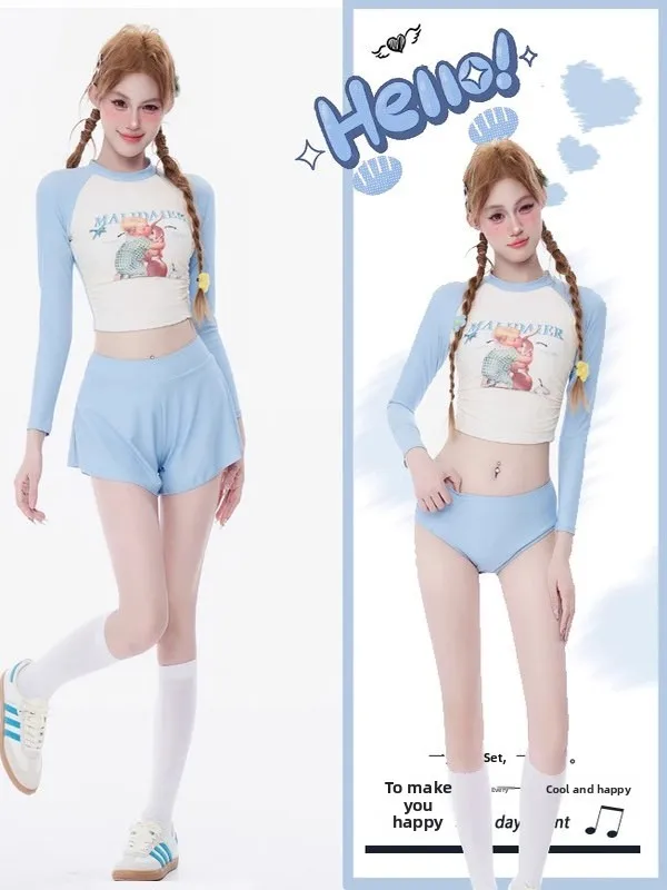 

Girls' Two-Piece Swimsuit 2025 New Sle Hot Spring Slimming Long Sve Surfing Suit Spor Feel Sunscreen High-End Sensation