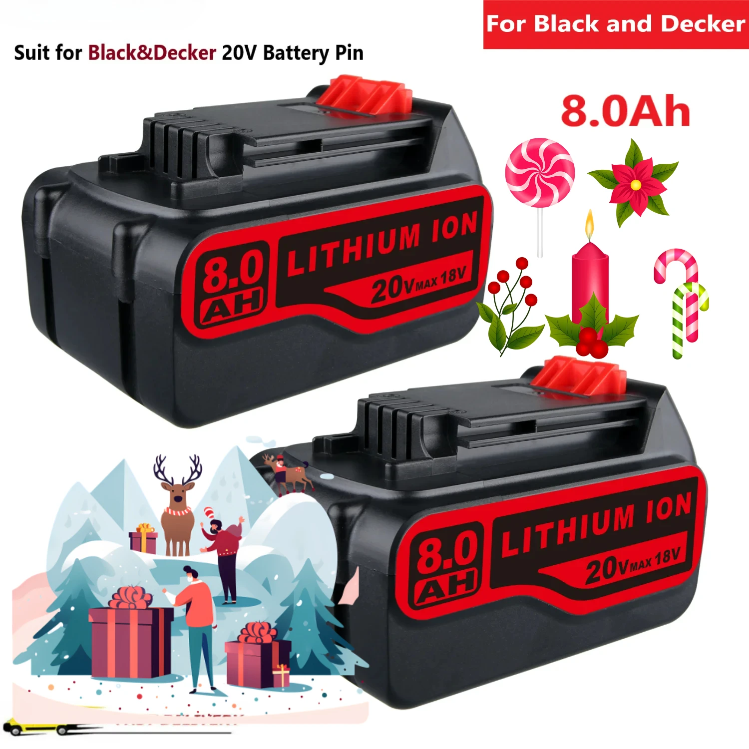 2Pack Lithium LB2X4020 8.0Ah for Black and Decker 20V MAX 20V Battery LBXR20 LBXR20-OPE LB20 LBX20 LBX4020 Battery Pin