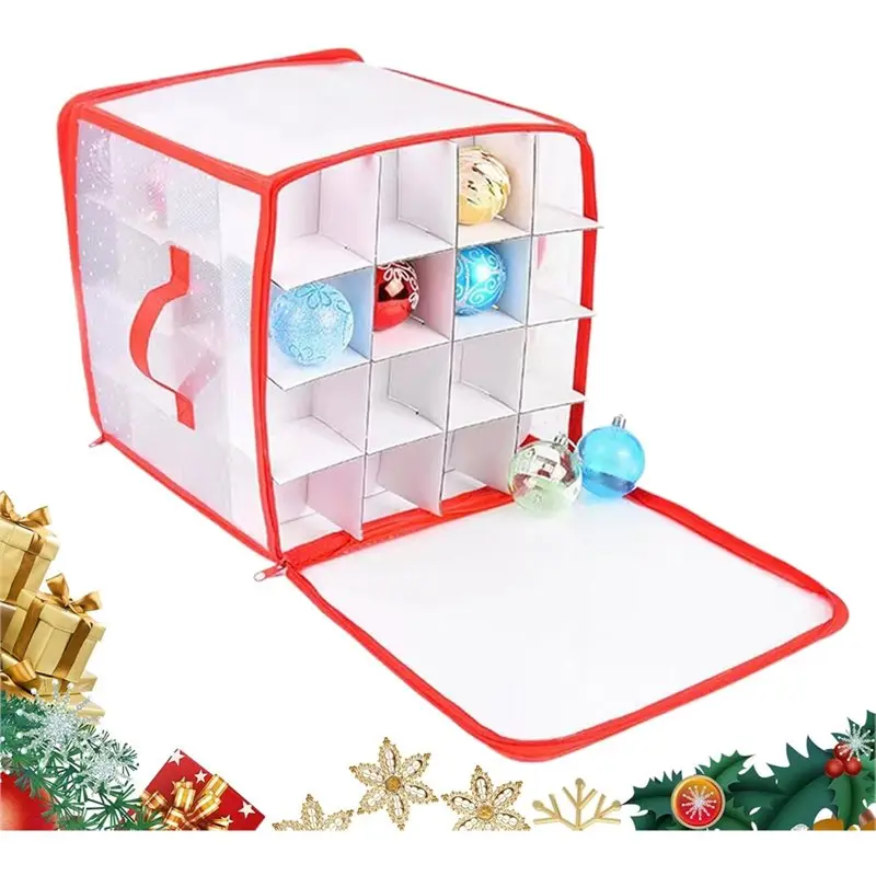 B84B Christmas Ornament Storage Box with Dividers, Waterproof Bag for Holiday Decorations, Under Bed Storage Organizer for Home