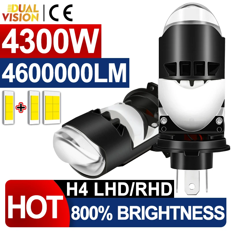 

H4 Bi LED Car Headlight Bulb CANBUS 4300W 4600000LM High Low Beam Light Bulb Auto Motorcycle Dual Projector Len Led Lamp 12V 24V