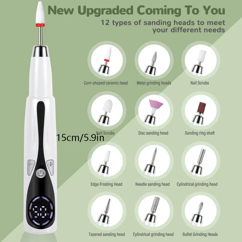 Nuovo smerigliatrice per unghie portatile da 15000 giri/min, lima per unghie elettrica e trapano per unghie, strumento per manicure professionale con display LCD