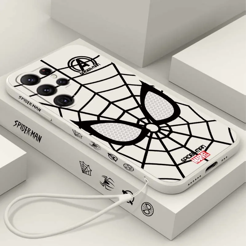 

Line Spider-Man Art Cool For Samsung Galaxy S25 S24 S23 S22 S21 S20 Ultra Plus FE 5G Liquid Left Rope Cover Phone Case