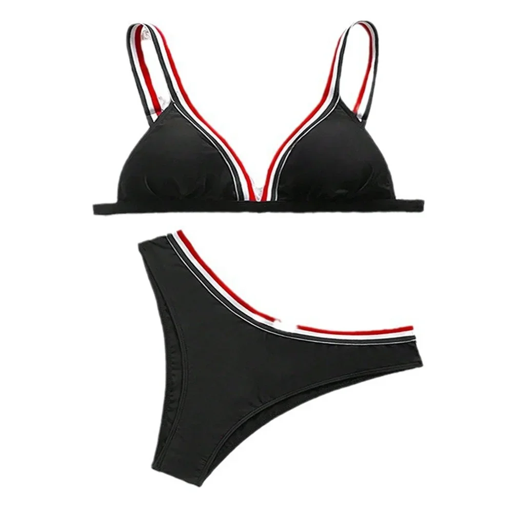 Sexy Striped Sling Swimsuit Push Up Black Y2K Backless Bikini Beach Outfits Vacation Swimwears Thong Women Bathing Swimming Suit