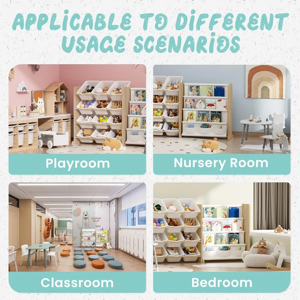 نظام تخزين ألعاب وكتب الأطفال مع 12 صندوق تخزين أبيض و4 أرفف #6