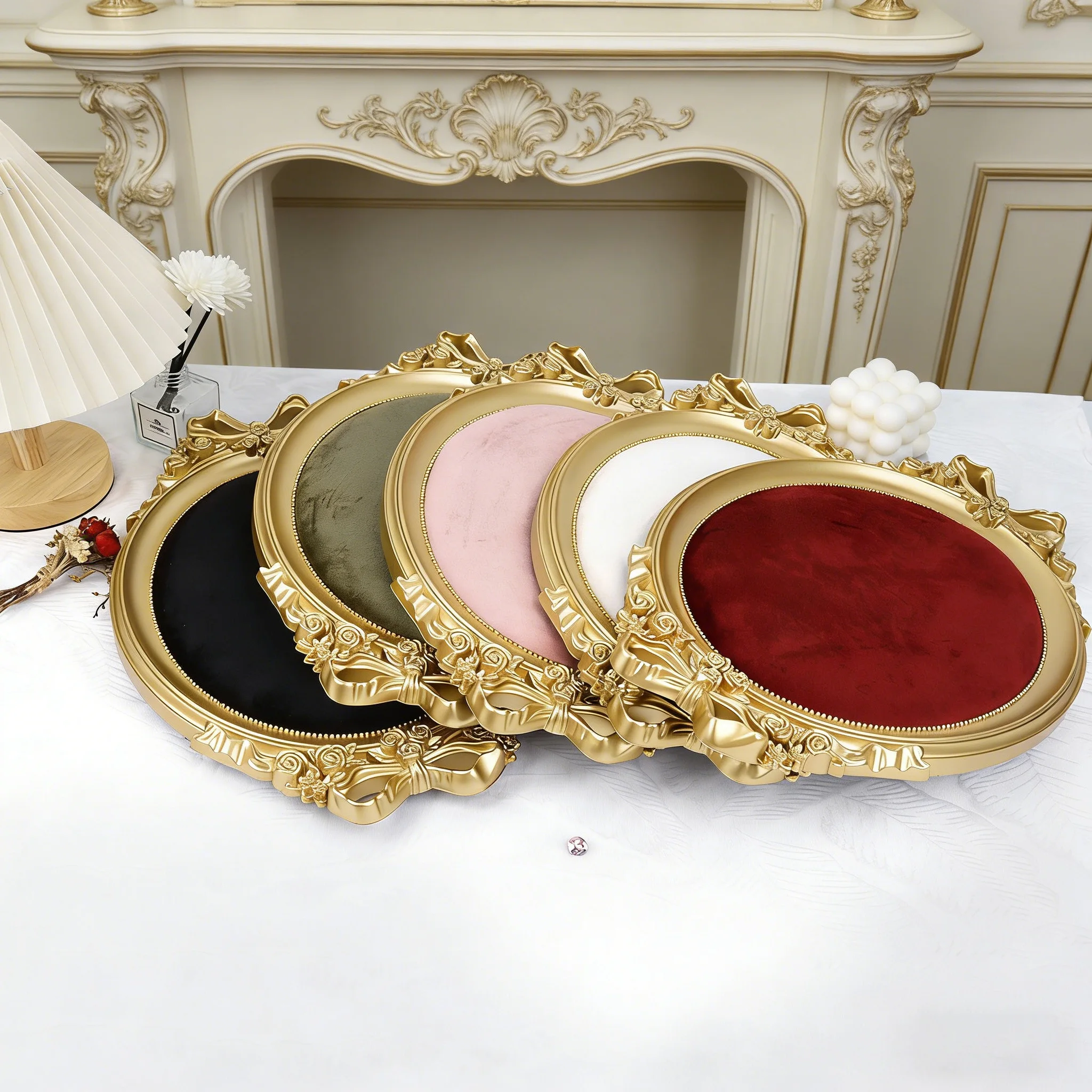 Vintage Velvet Jewelry Display Tray Ring Earrings Necklace Pendant Bracelet Storage Display Stand