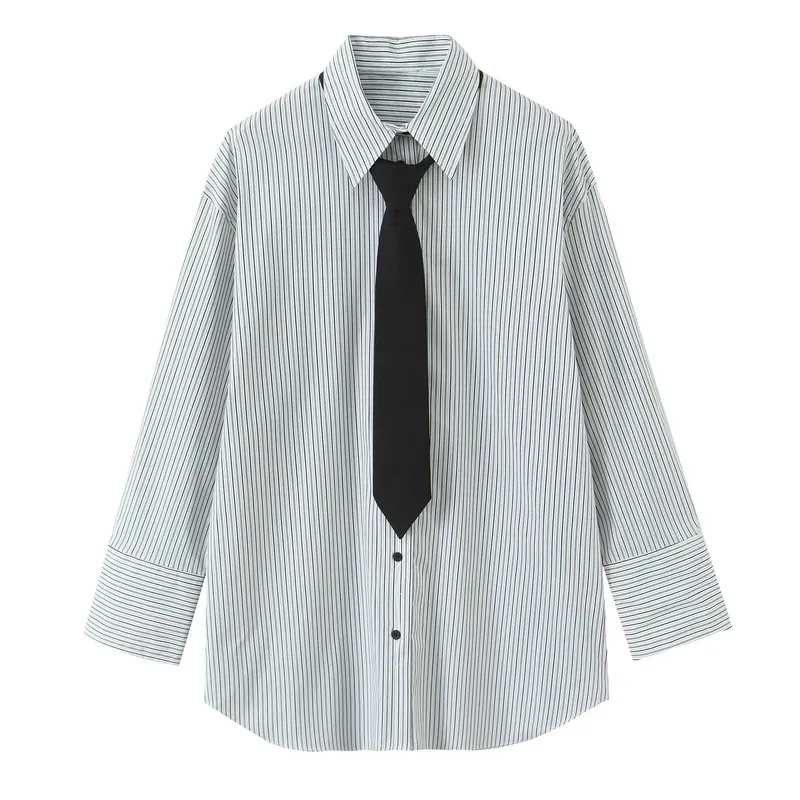 

Новая женская рубашка из поплина с длинным рукавом, свободного кроя, с индивидуальным воротником и декоративной завязкой, осень 2026