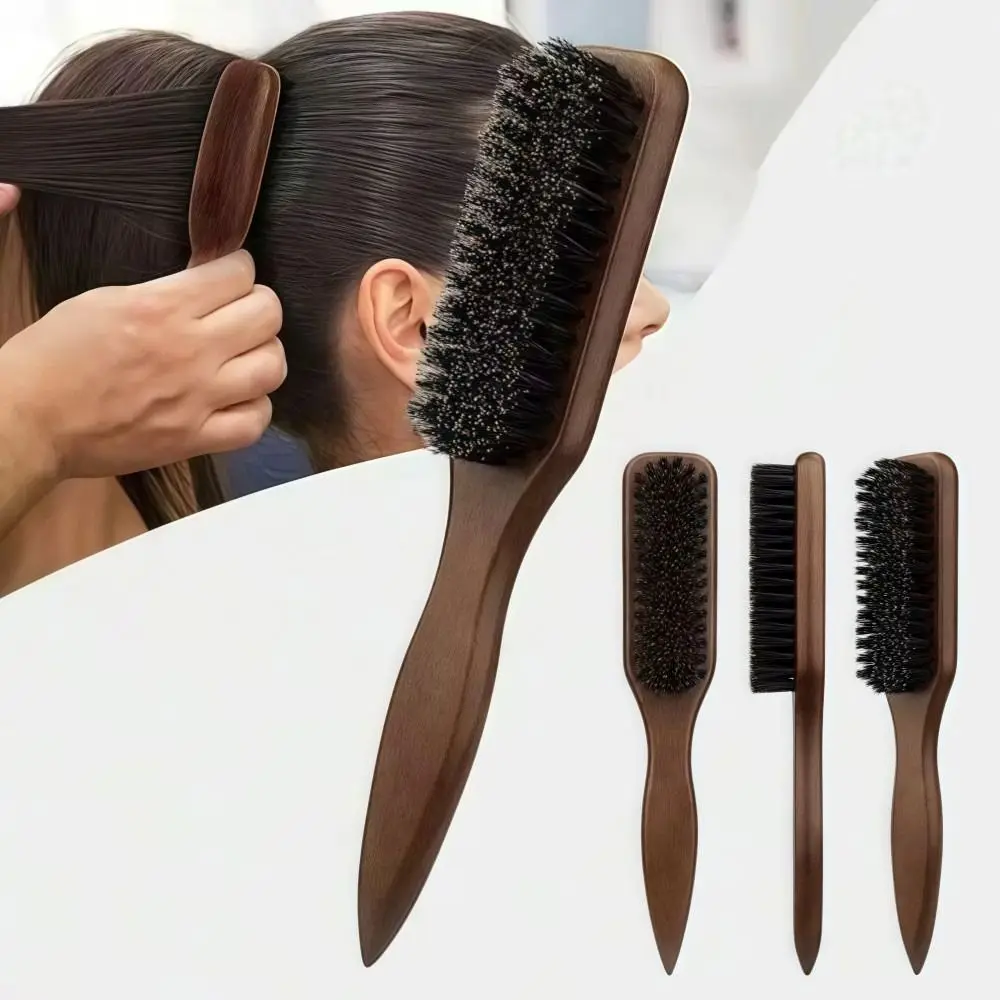 Smooth Boar Bristle Hair Brush Wooden Handle Edge Control Barber Styling Bristle Brush Durable Backcombing Back Hair Brush