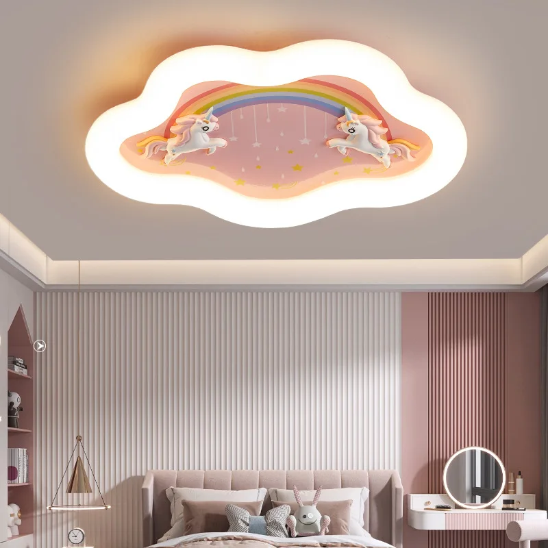 Pink Rainbow Unicorn Light Princess Room Ceiling Lamps LED Warm Cute Nursery Children\'s Room Girl Bedroom Pegasus Ceiling Lights