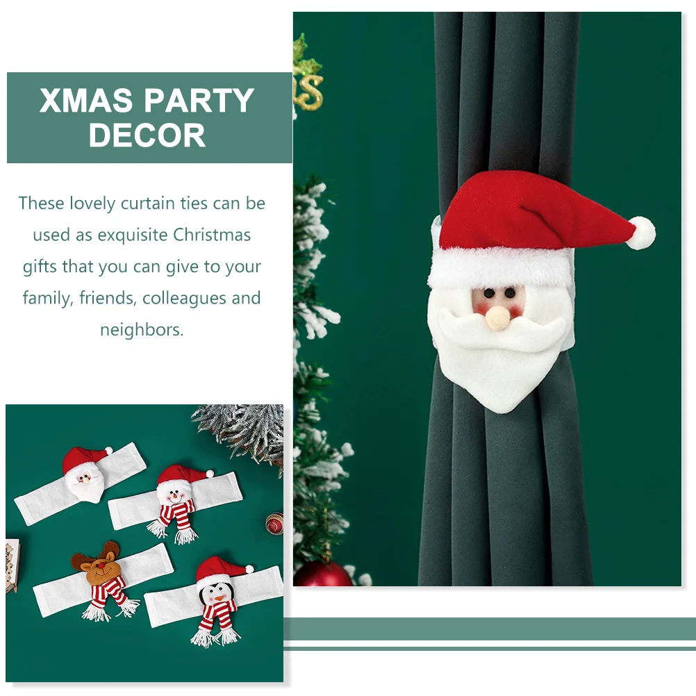 

4pcs Christmas Buckle Holdbacks Santa Snowman Design Non-Woven Xmas Curtain Ties With Elastic Strap, No Damage Window Curtain