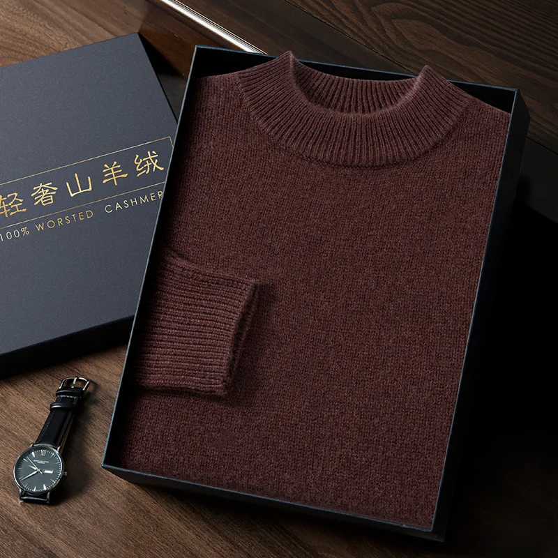 Half-Neck 100% Cashmere Men's New Pullover Knitted Long-Sleeved Comfortable Casual Sweater In Autumn And Winter 2024.