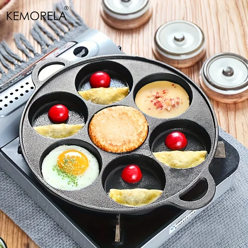 7 Hole Frying Pot Cast Iron Skillet Omelet Pan Non-Stick Egg Pancake Steak Pan Kitchen Cooking Ham Pans Breakfast Maker Cookware