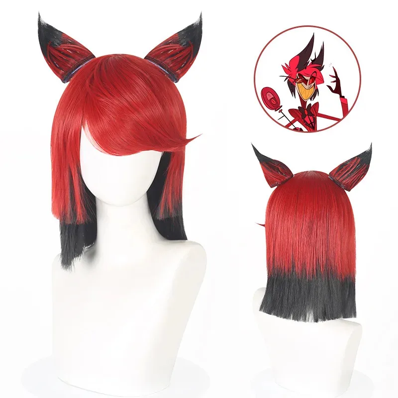 Hazbin คอสเพลย์โรงแรมเครื่องแต่งกายเด็ก ALASTOR หญิง Carnivals Party Plush Headpiece Party คอสเพลย์ Animes เครื่องมือ Unisex 85 ซม. Prop วิกผม