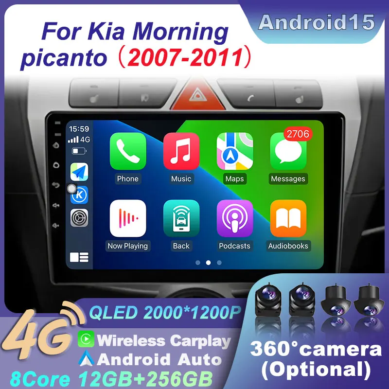

9" Android 15 WIFI for Kia Morning Picanto 2007-2011 Car Radio Multimedia GPS All in one CarPlay Navigation Player Auto Wireless