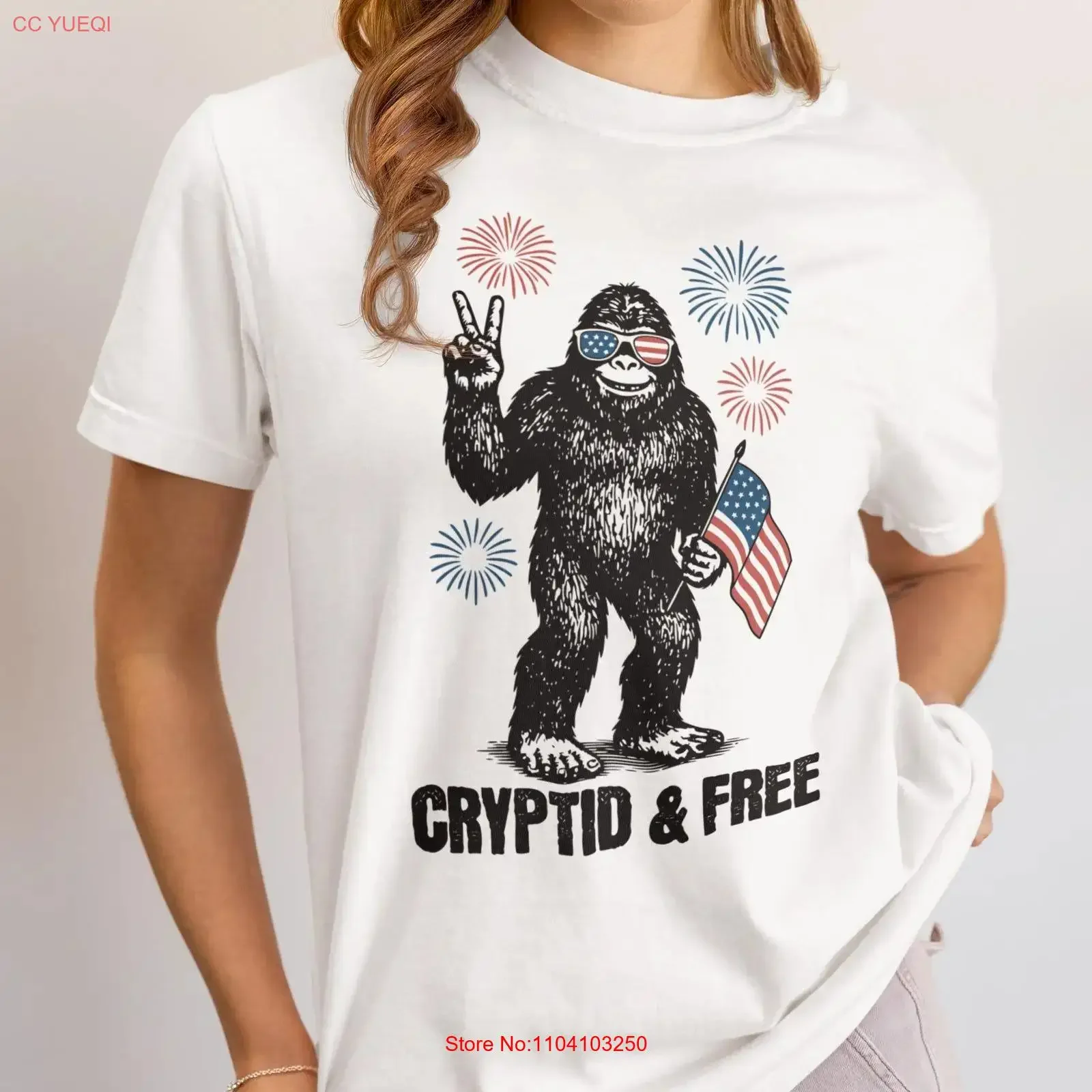 BigFoot Feral But Free T Shirt Sasquatch 4th July Merica Trending Now Best Selling Items Folk Horror Cryptozoology vintage