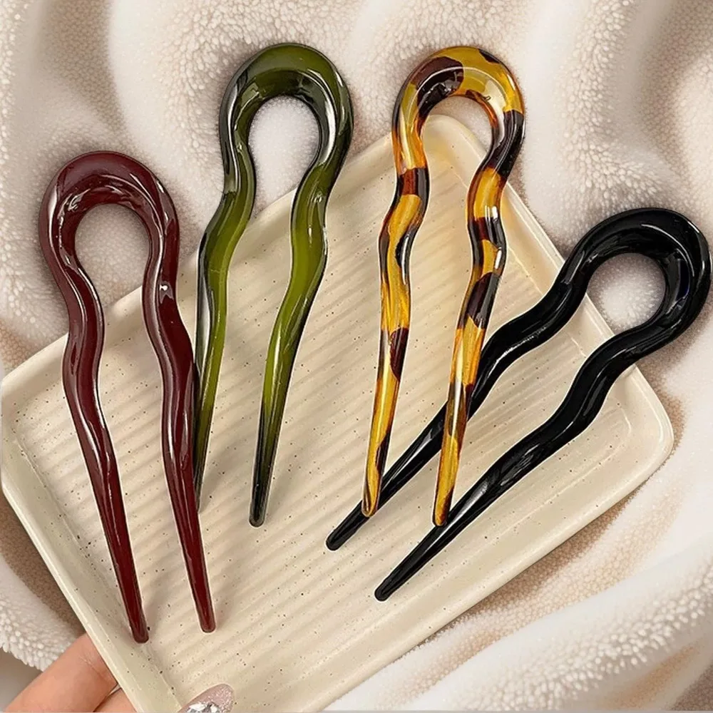 

FSUNION U-Shaped Hair Fork Fashion Tortoiseshell Acetate Acrylic Hairpin Geometric Design Headwear Hair Sticks Women Girls