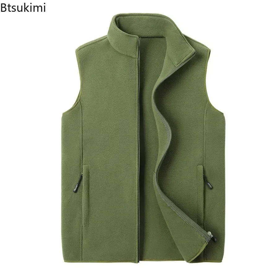 New 2025 Men's Thick Warm Fleece Vest Jacket Spring Autumn Oversized Outdoor Sports Fishing Fleece Coat Vest Jacket Male Coats
