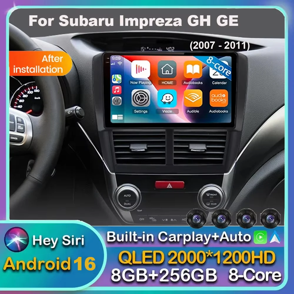 Android 16 Carplay Auto For Subaru Impreza GH GE 2007 2008 2009 2010 2011 Car Radio Multimedia Player Stereo Head Unit WiFi+4G