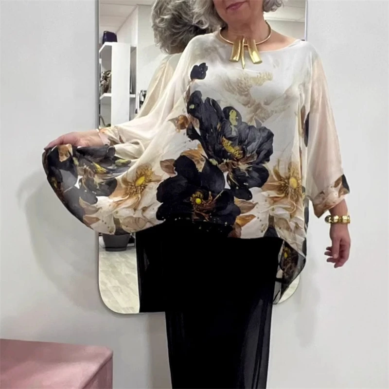 

Женская свободная летняя блузка с круглым вырезом и длинным рукавом с нерегулярным цветочным принтом, повседневные модные топы, модная одежда