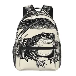 Vintage Cottagecore Frog Sad Toad Sitting Under Mushroom, Emo Goblincore Backpacks Bookbag School Bags Rucksack Shoulder Bag