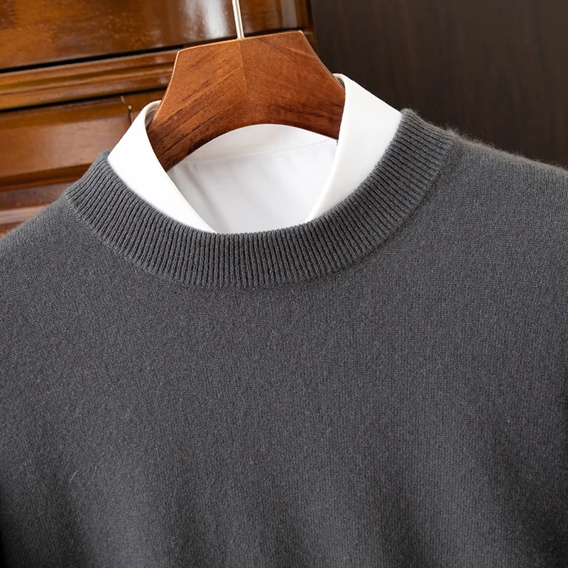 2024 new autumn and winter men\'s 100% pure cashmere sweater, round neck, popular, Korean version, pullover