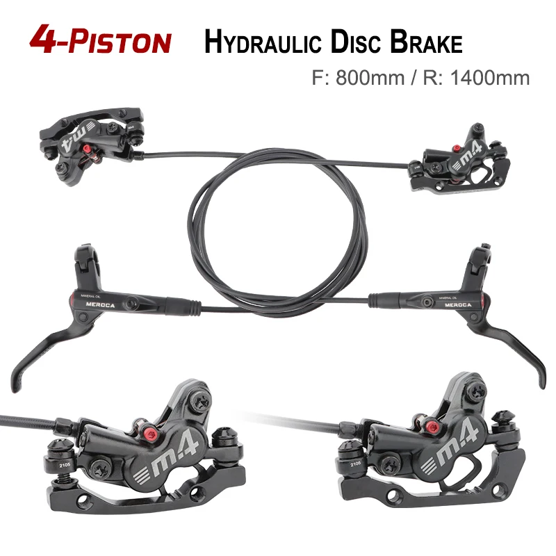 Mountain Bicycle Hydraulic Disc Brake 4-Piston Alloy Aluminum MTB Bike Oil Brake Calipers Sets Front Rear 800/1400mm