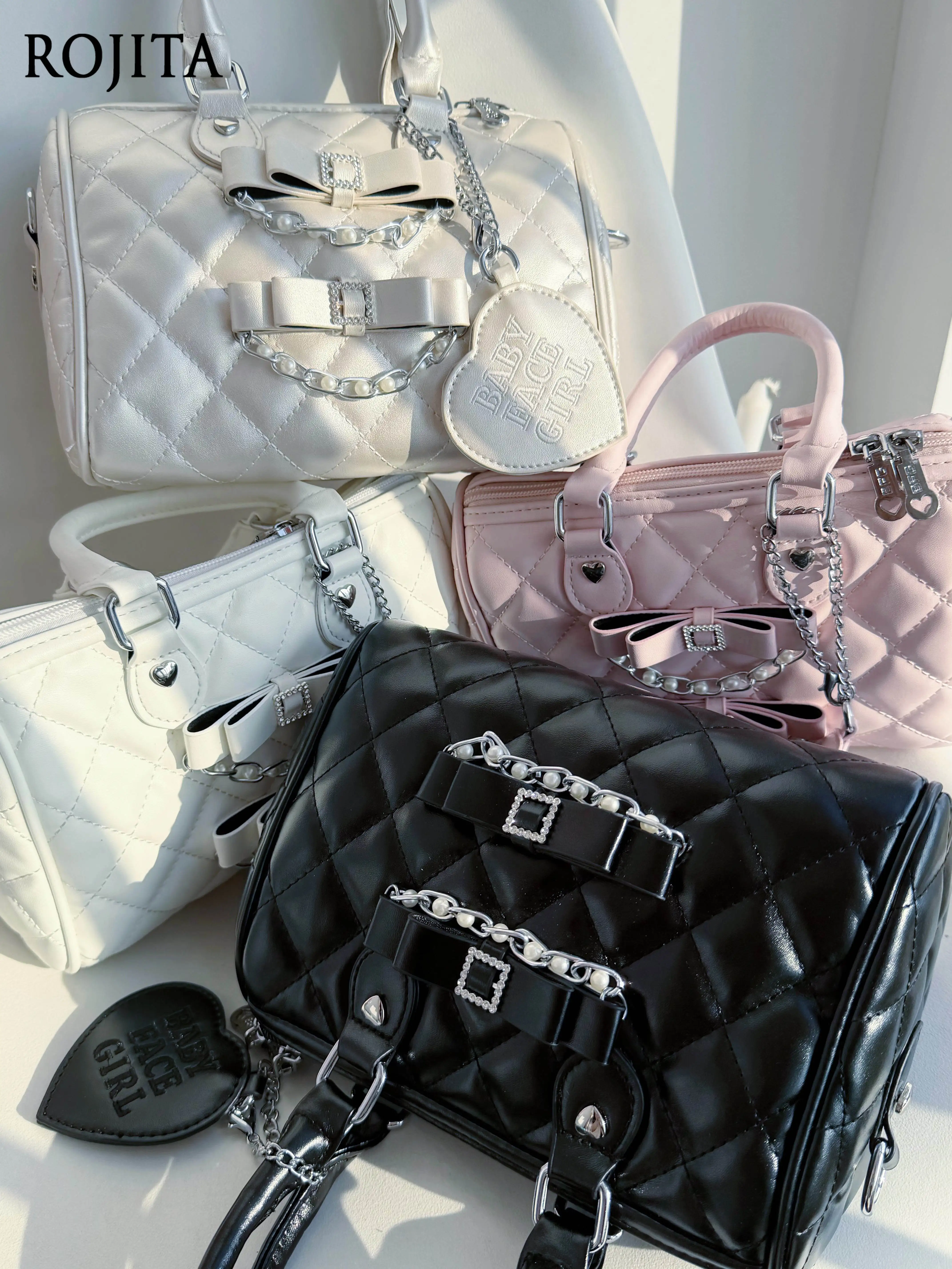 2026 New Sweet Princess Handbag Japanese Mass-Produced Girl Pearl Bow Handbags Cute Women's Elegant Plaid Crossbody Bag